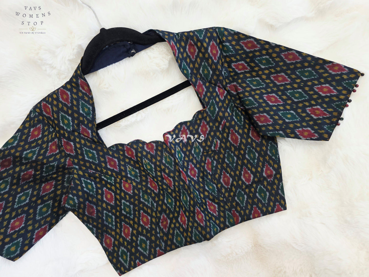 Royal Onyx Black Pure Sico Pochampally Ikkat Designer Stitched Blouse