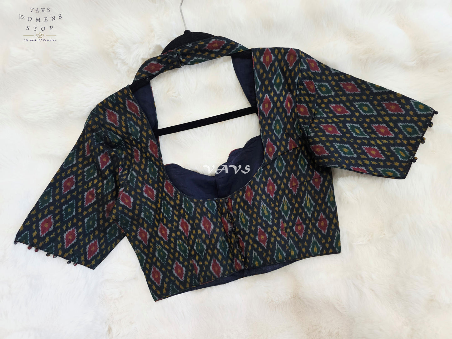 Royal Onyx Black Pure Sico Pochampally Ikkat Designer Stitched Blouse