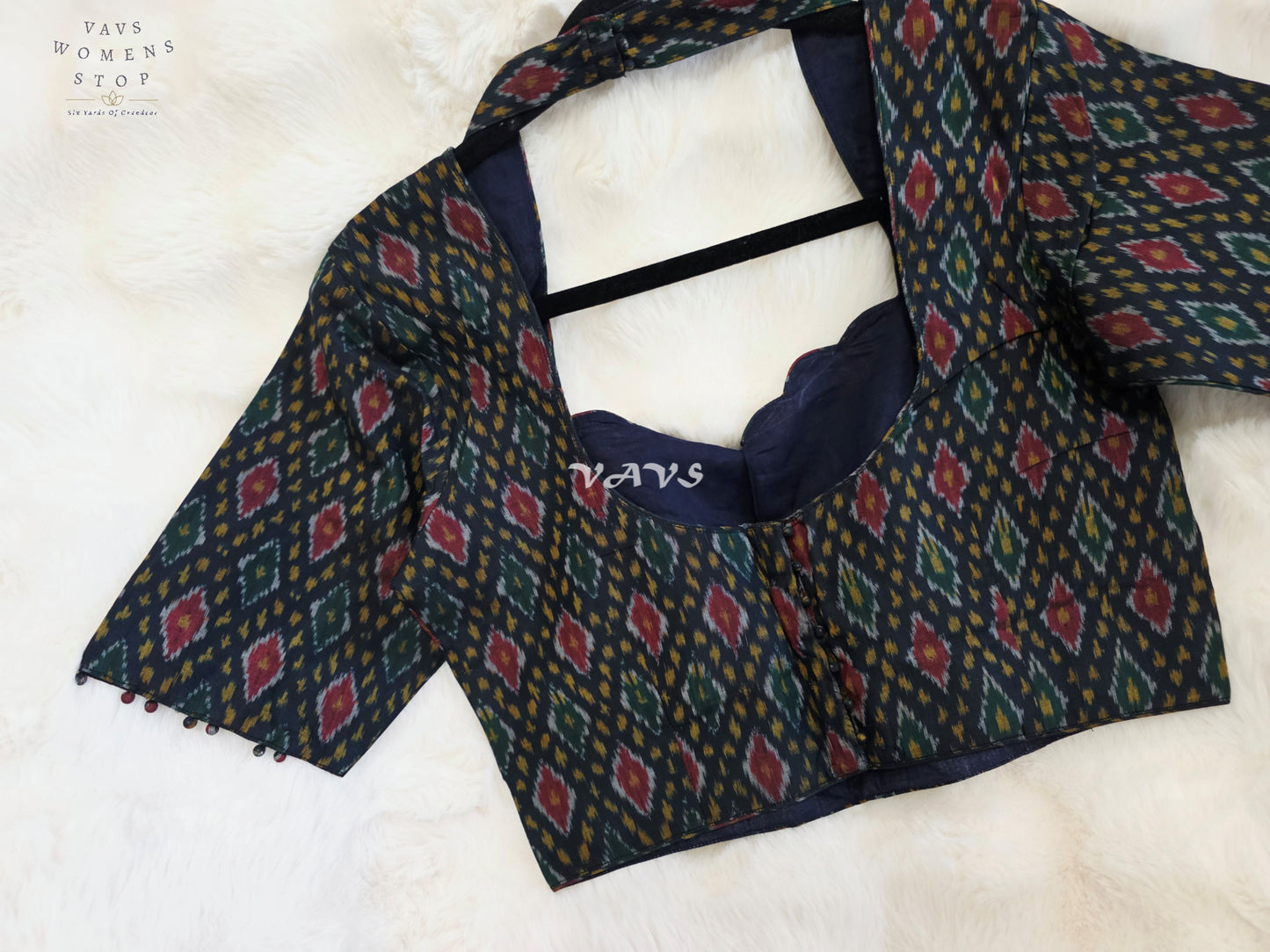 Royal Onyx Black Pure Sico Pochampally Ikkat Designer Stitched Blouse