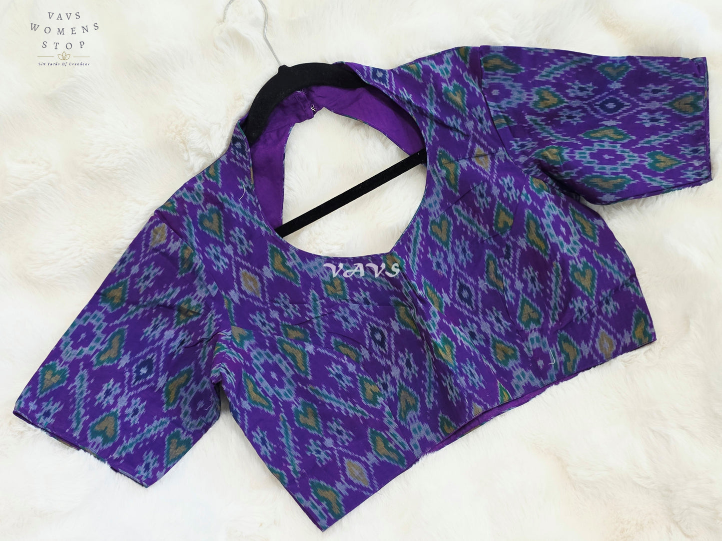 Royal Amethyst Purple Pure Sico Ikkat Pochampally Designer Stitched Blouse | Size 38-44
