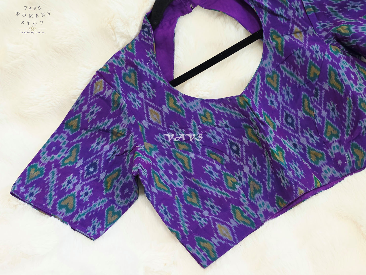 Royal Amethyst Purple Pure Sico Ikkat Pochampally Designer Stitched Blouse | Size 38-44