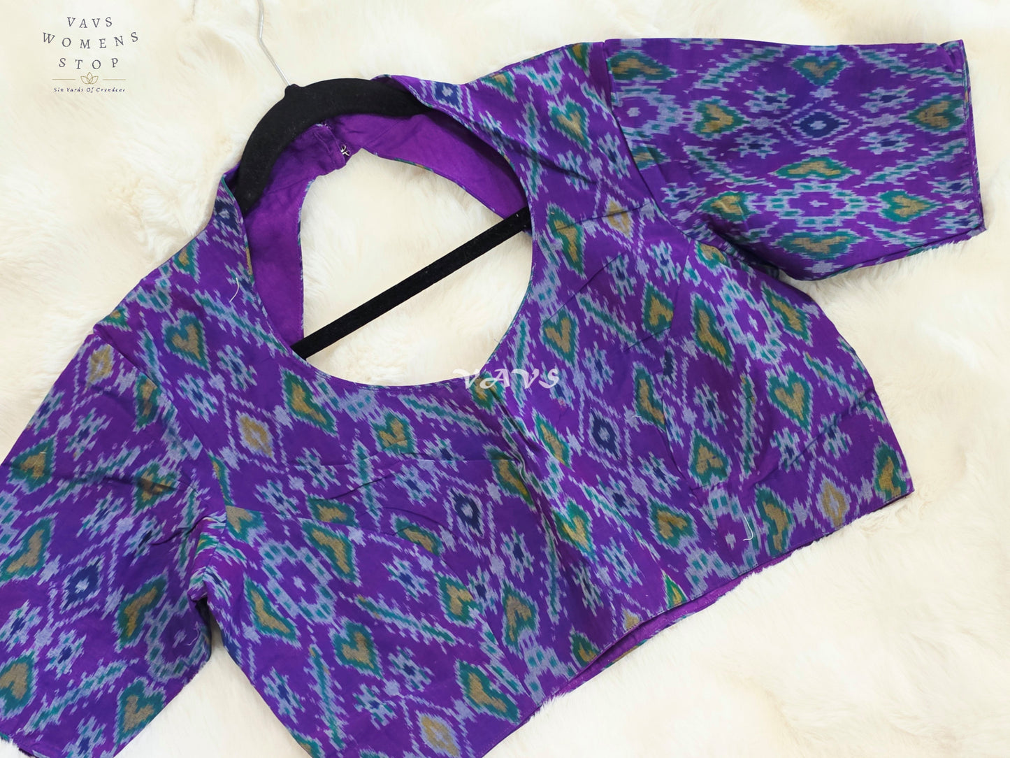 Royal Amethyst Purple Pure Sico Ikkat Pochampally Designer Stitched Blouse | Size 38-44