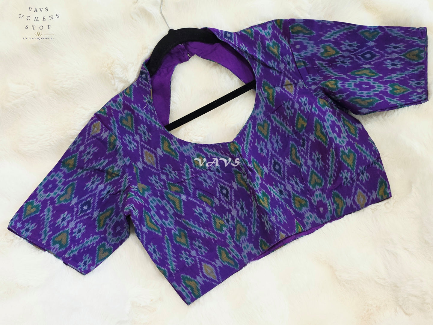 Royal Amethyst Purple Pure Sico Ikkat Pochampally Designer Stitched Blouse | Size 38-44