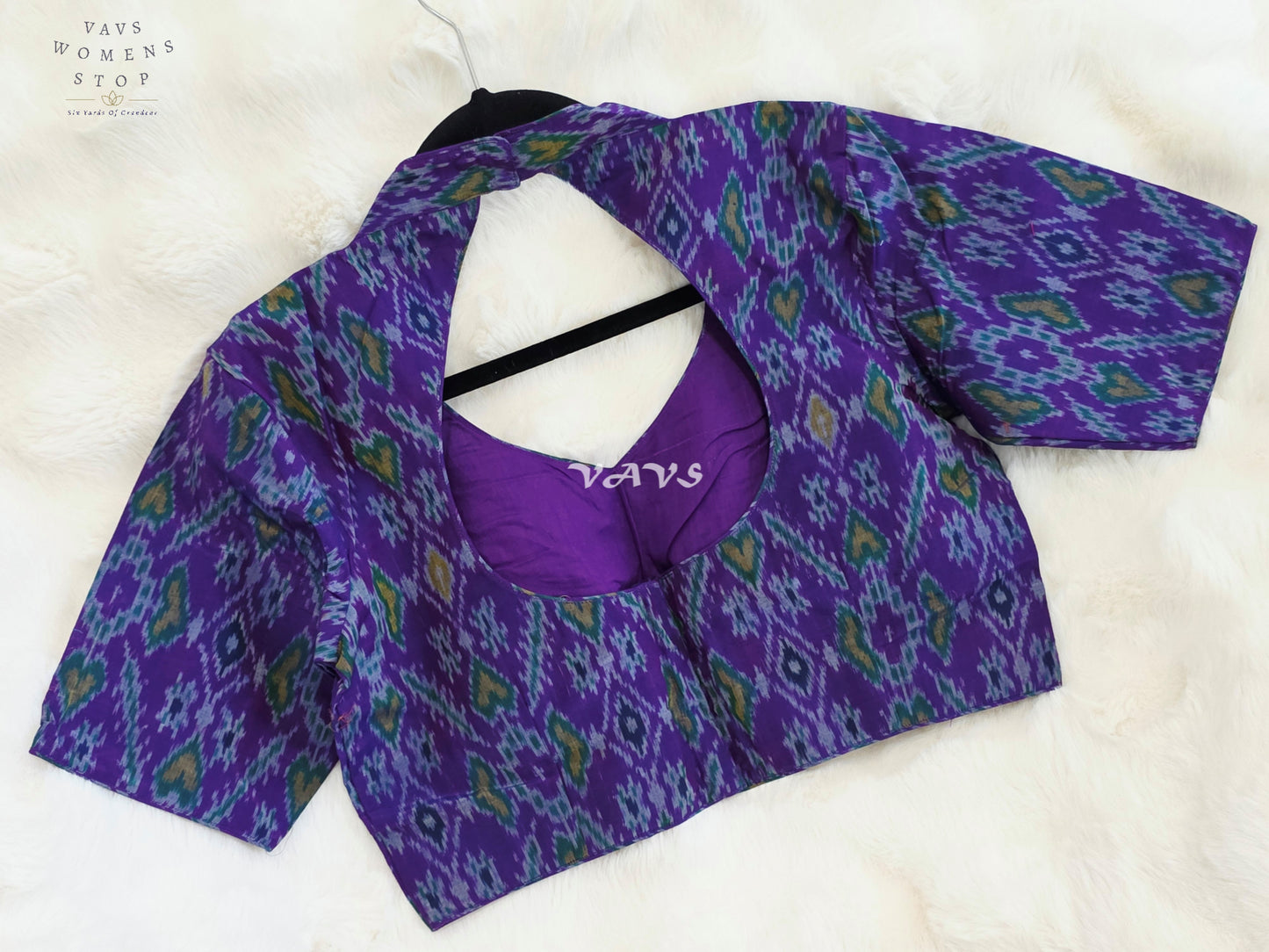 Royal Amethyst Purple Pure Sico Ikkat Pochampally Designer Stitched Blouse | Size 38-44