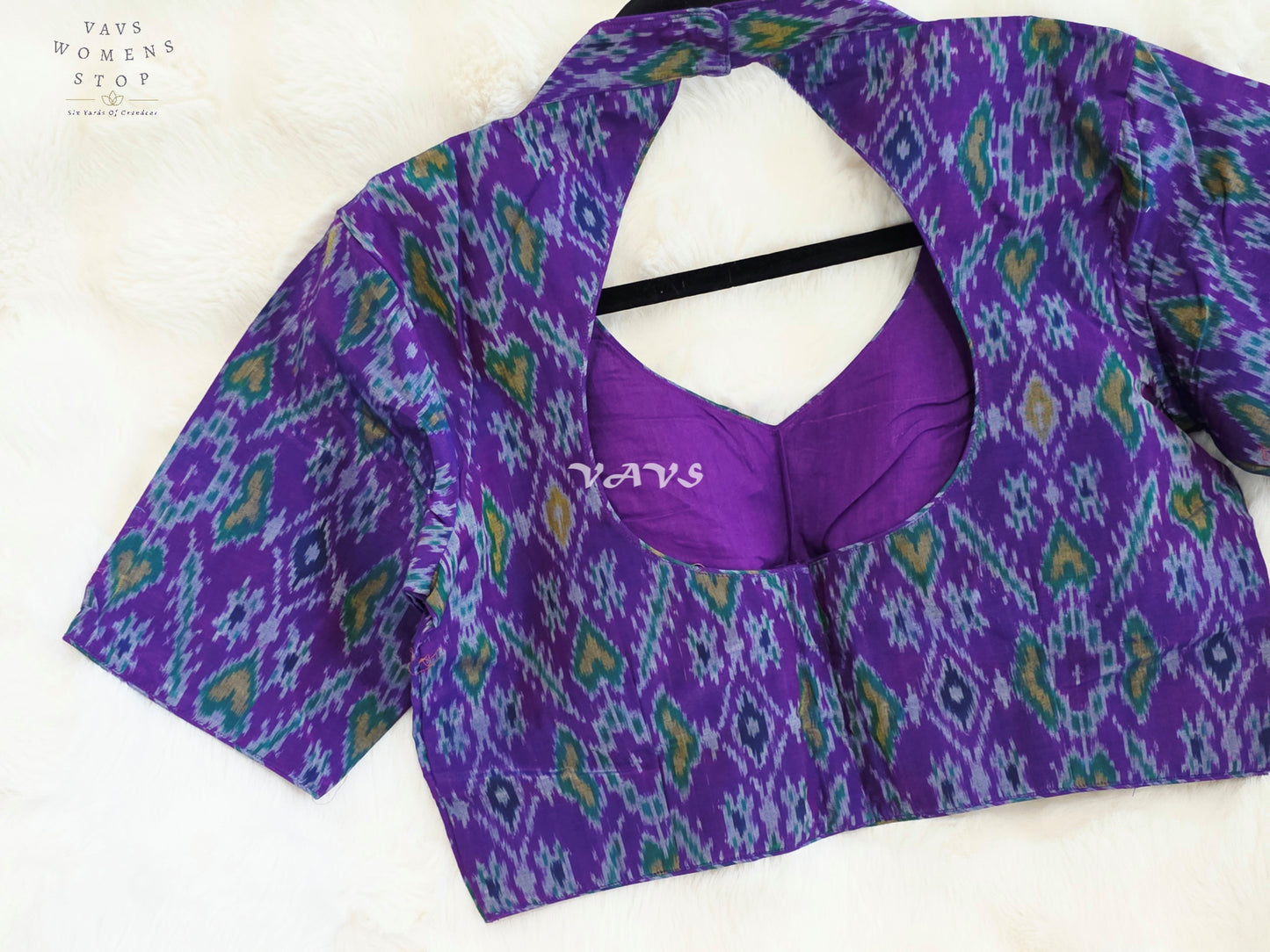 Royal Amethyst Purple Pure Sico Ikkat Pochampally Designer Stitched Blouse | Size 38-44