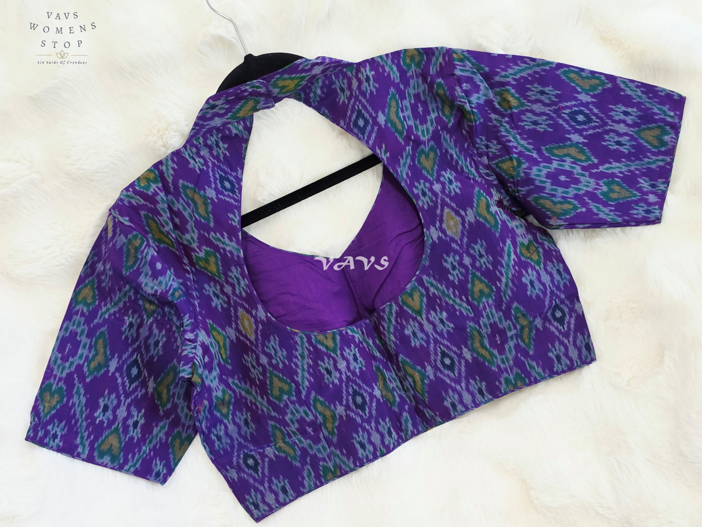 Royal Amethyst Purple Pure Sico Ikkat Pochampally Designer Stitched Blouse | Size 38-44