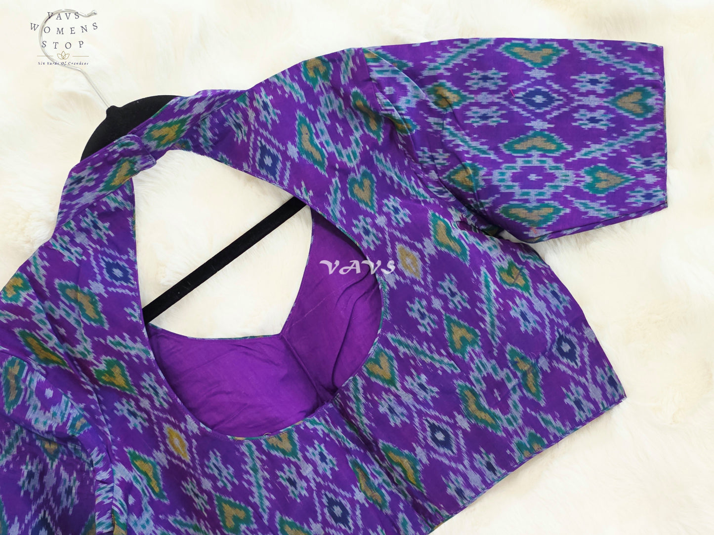 Royal Amethyst Purple Pure Sico Ikkat Pochampally Designer Stitched Blouse | Size 38-44