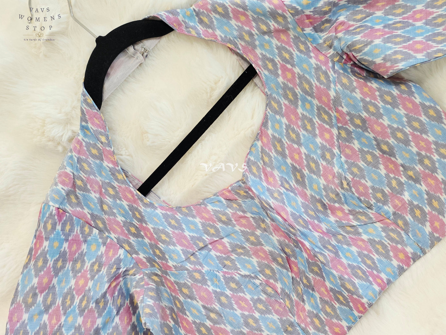 Royal Pastel Sky Blue Pure Sico Ikkat Pochampally Designer Stitched Blouse