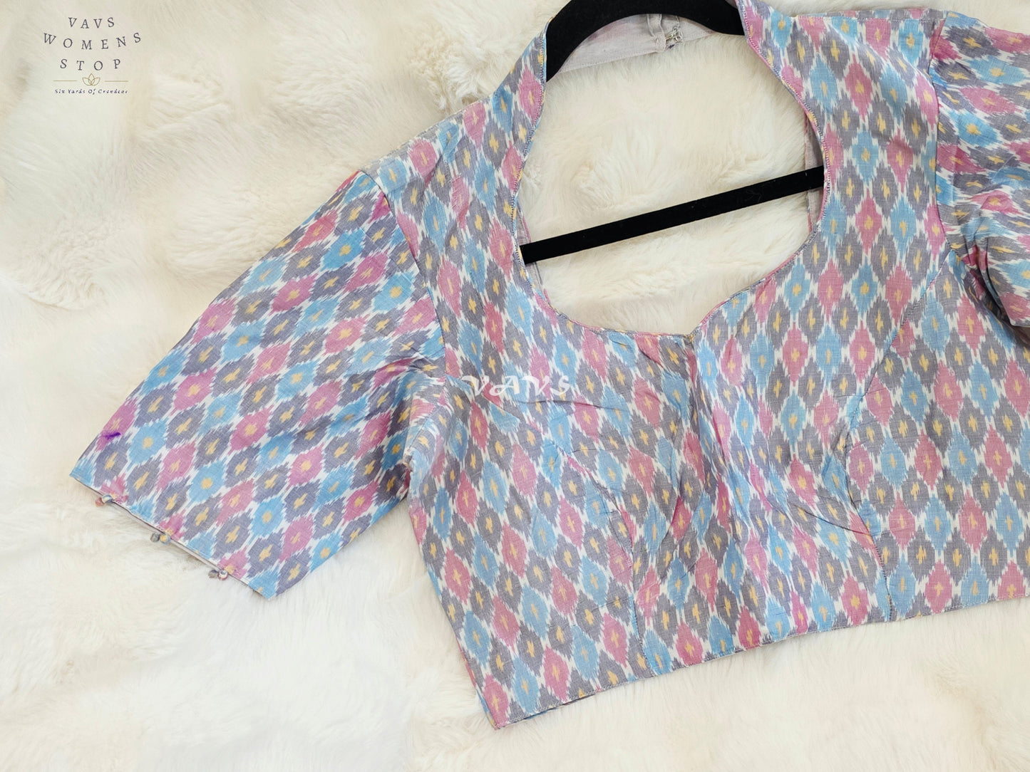 Royal Pastel Sky Blue Pure Sico Ikkat Pochampally Designer Stitched Blouse