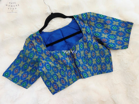 Royal Sapphire Blue Pure Sico Ikkat Pochampally Designer Stitched Blouse