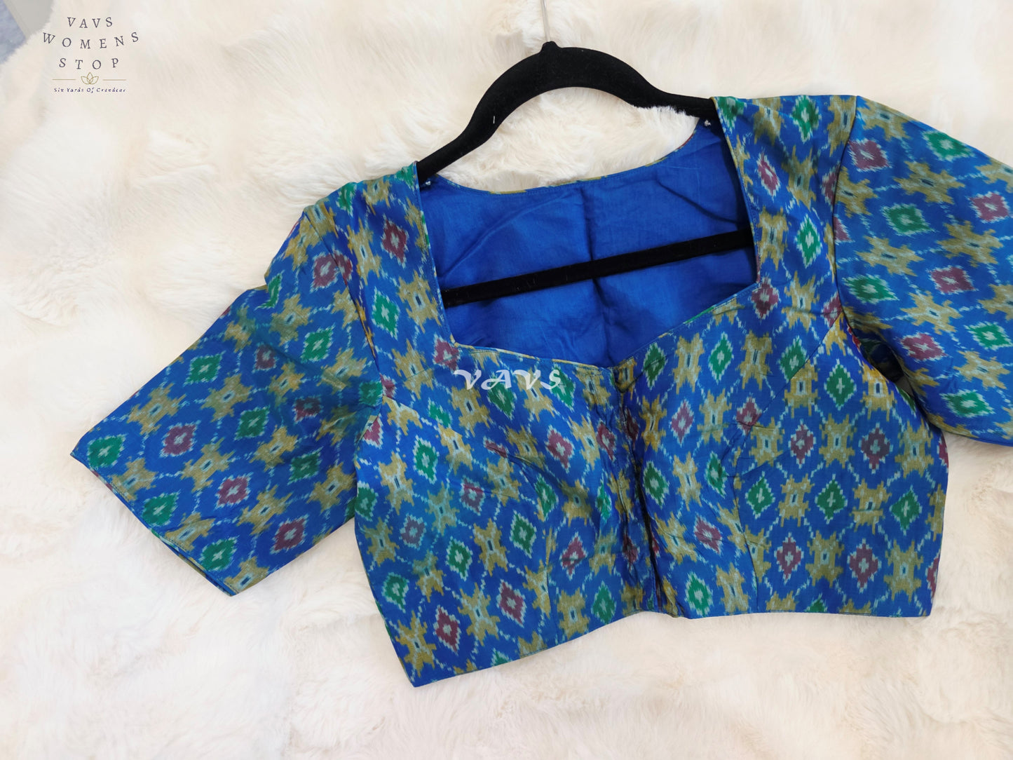 Royal Sapphire Blue Pure Sico Ikkat Pochampally Designer Stitched Blouse