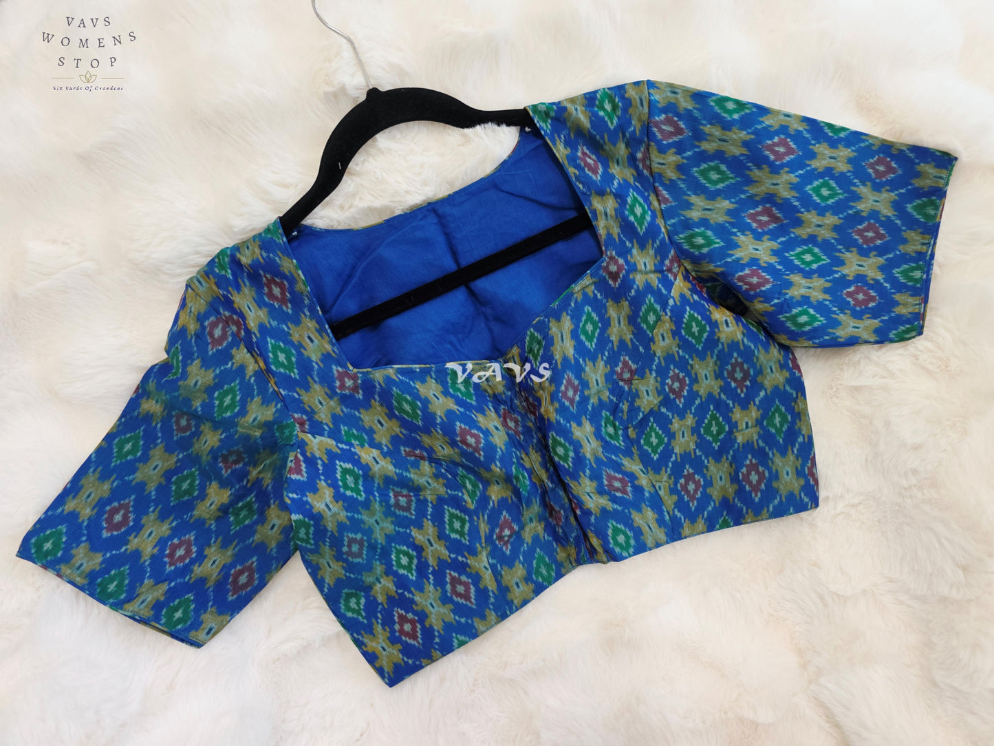 Royal Sapphire Blue Pure Sico Ikkat Pochampally Designer Stitched Blouse