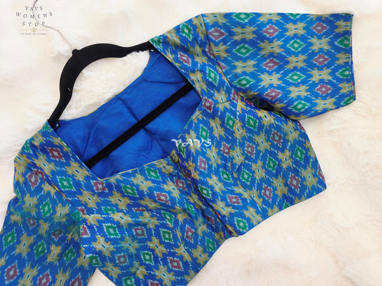 Royal Sapphire Blue Pure Sico Ikkat Pochampally Designer Stitched Blouse