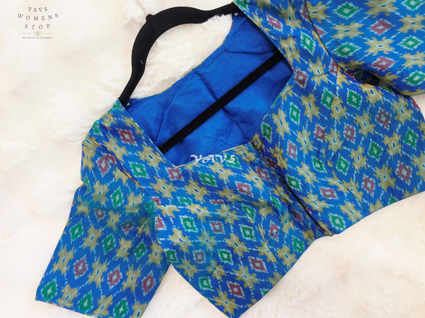 Royal Sapphire Blue Pure Sico Ikkat Pochampally Designer Stitched Blouse