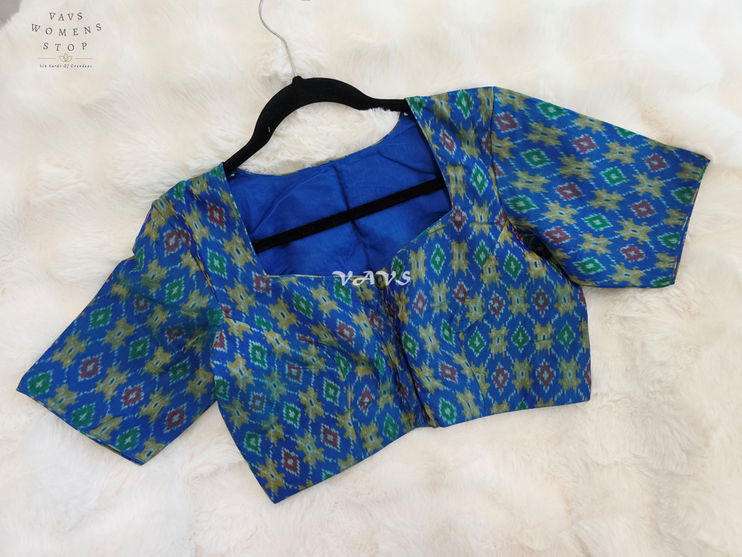 Royal Sapphire Blue Pure Sico Ikkat Pochampally Designer Stitched Blouse