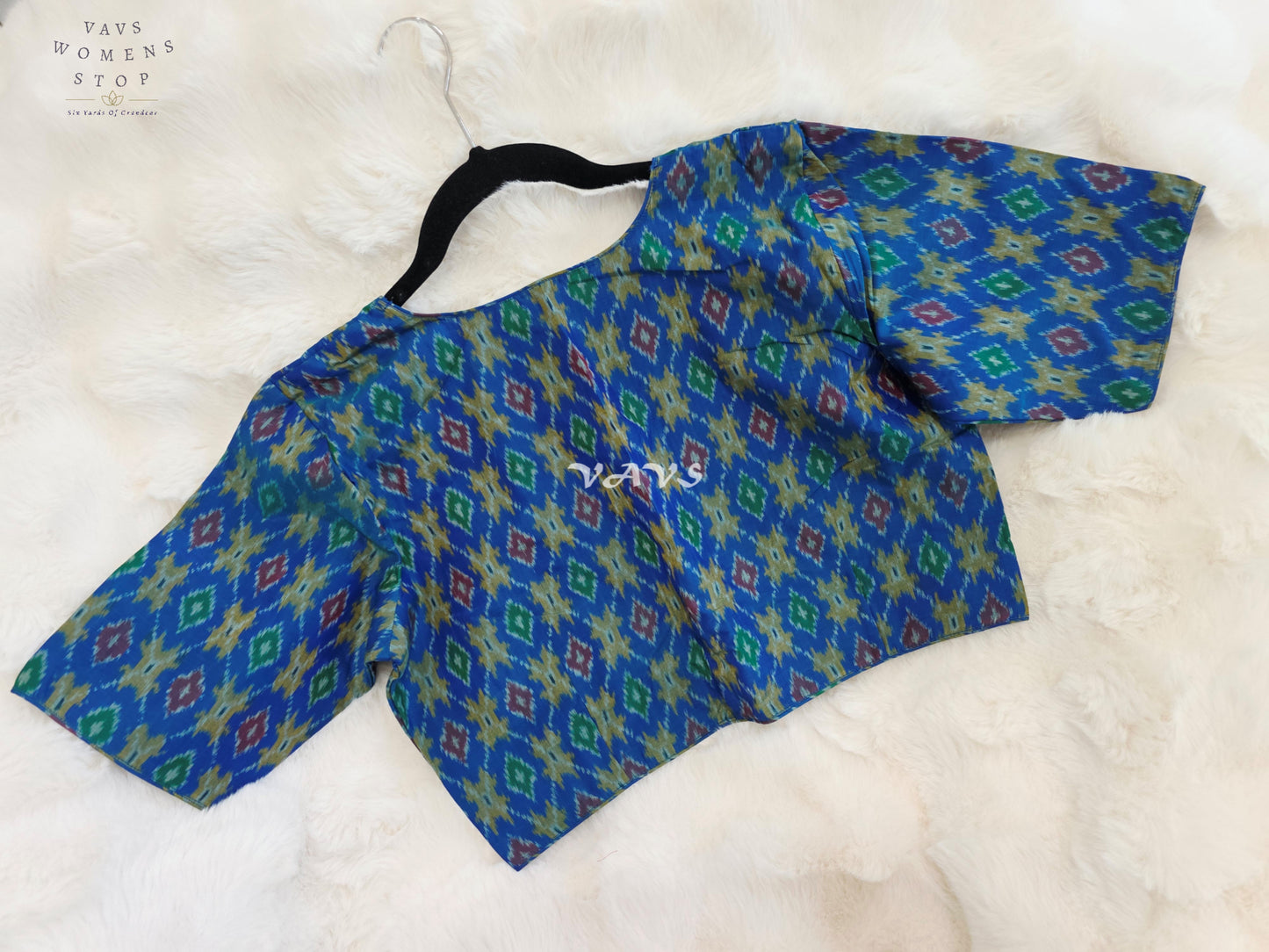 Royal Sapphire Blue Pure Sico Ikkat Pochampally Designer Stitched Blouse