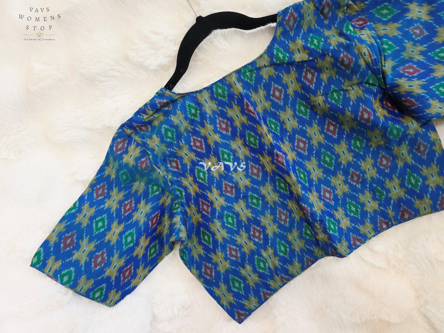 Royal Sapphire Blue Pure Sico Ikkat Pochampally Designer Stitched Blouse