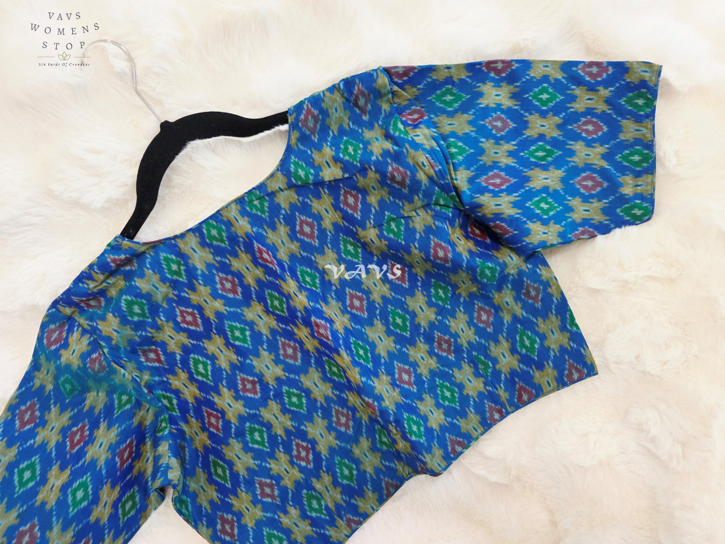 Royal Sapphire Blue Pure Sico Ikkat Pochampally Designer Stitched Blouse