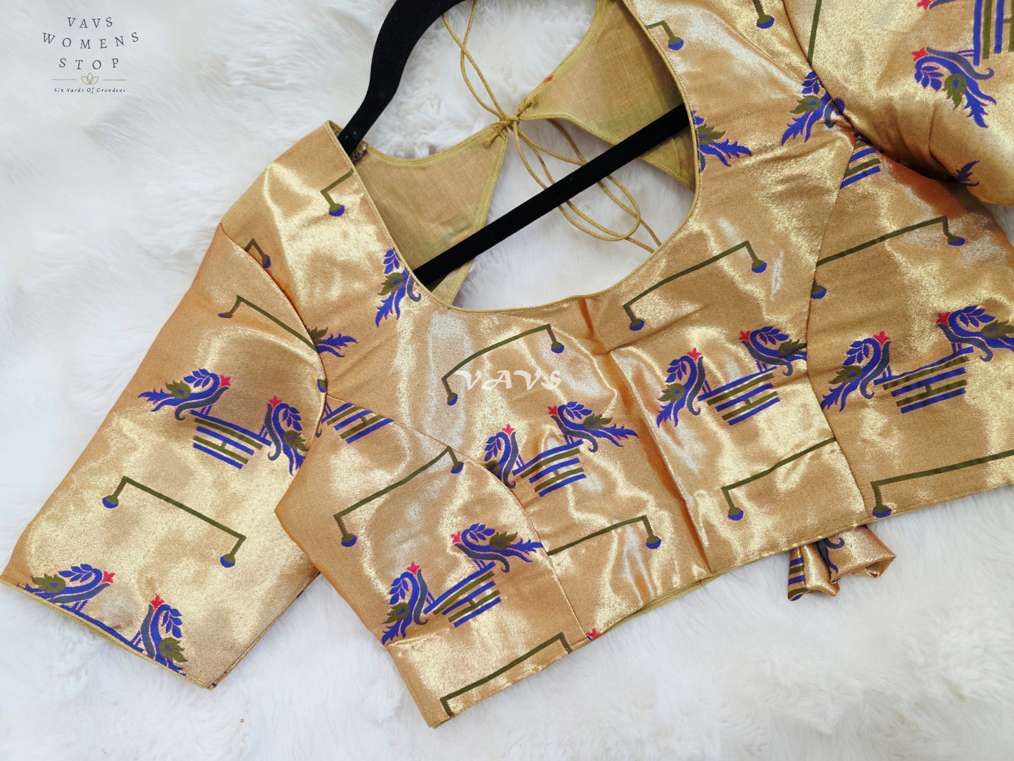 Royal Antique Gold Paithani Peacock Motif Designer Stitched Blouse