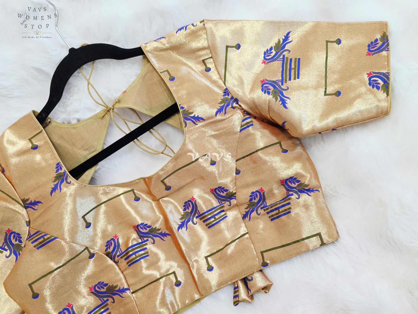 Royal Antique Gold Paithani Peacock Motif Designer Stitched Blouse