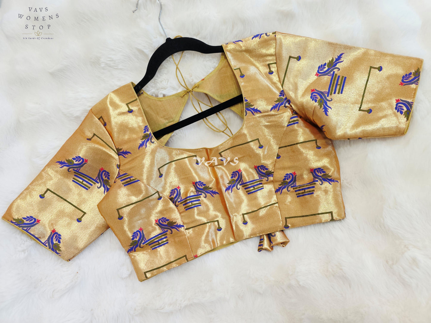Royal Antique Gold Paithani Peacock Motif Designer Stitched Blouse