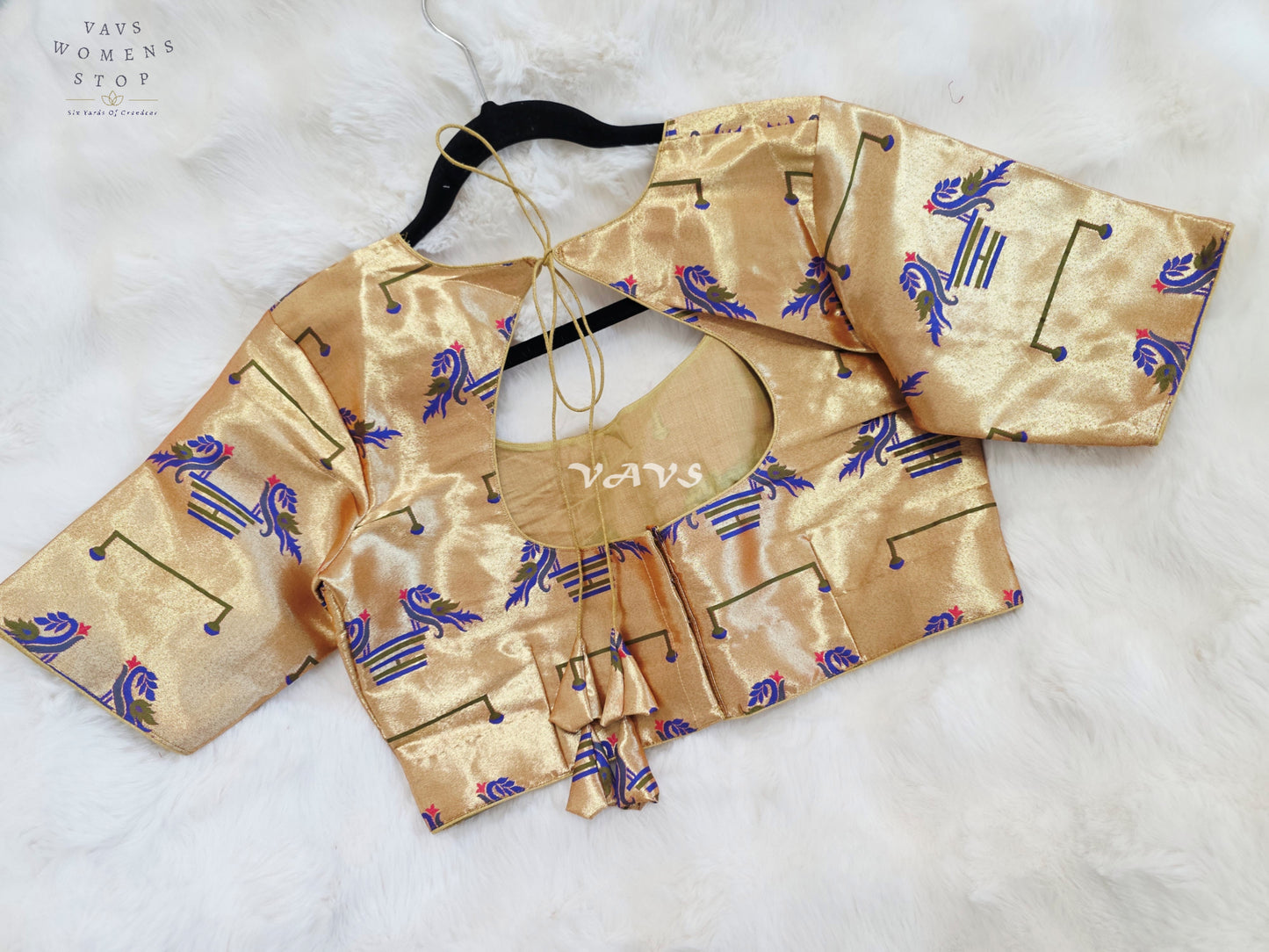 Royal Antique Gold Paithani Peacock Motif Designer Stitched Blouse