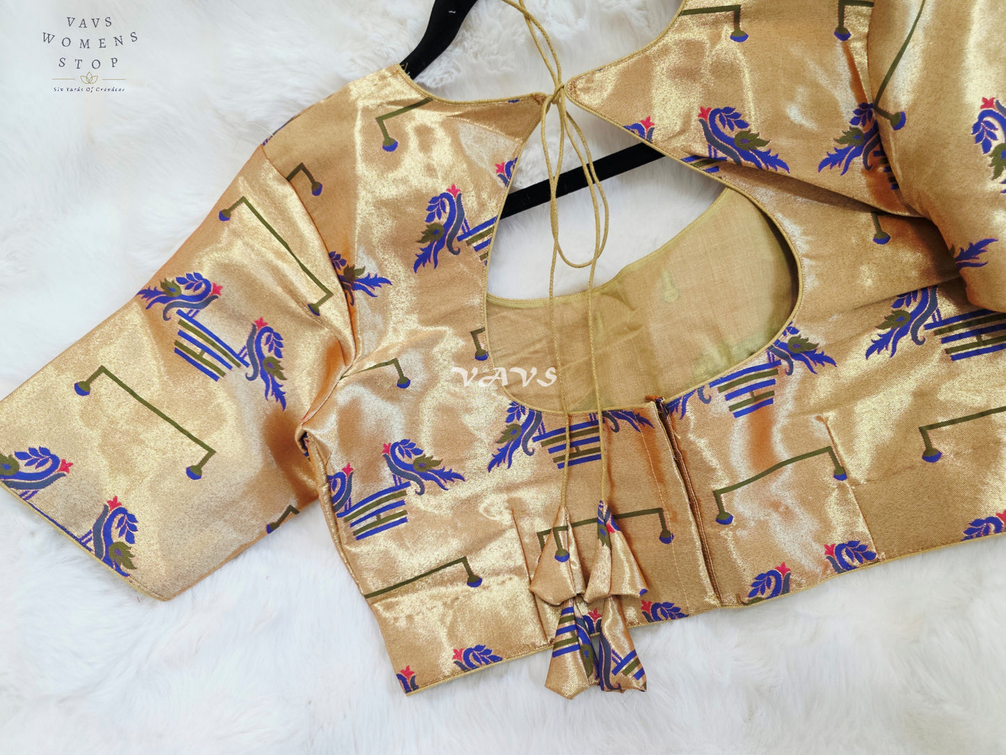 Royal Antique Gold Paithani Peacock Motif Designer Stitched Blouse