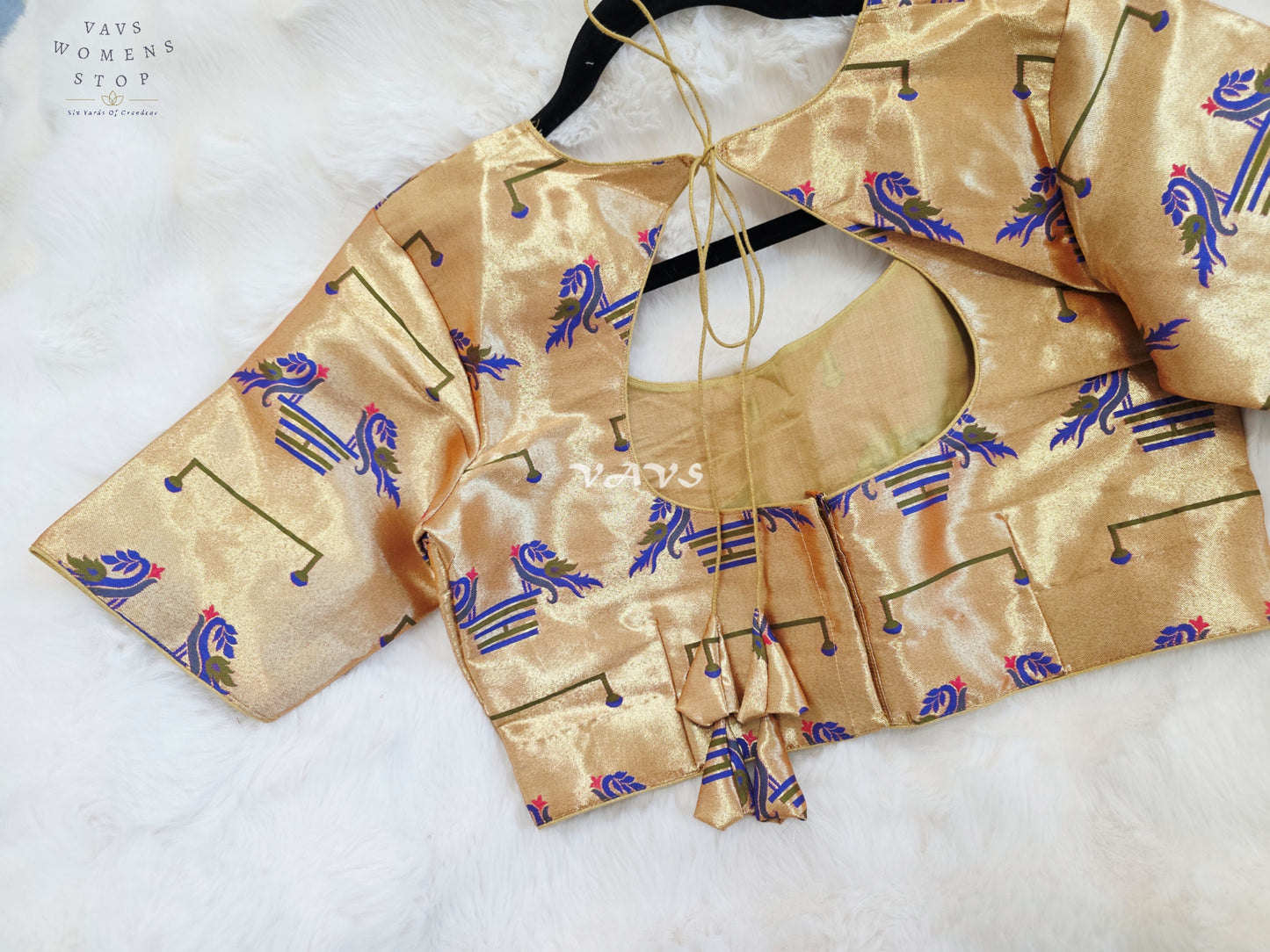Royal Antique Gold Paithani Peacock Motif Designer Stitched Blouse