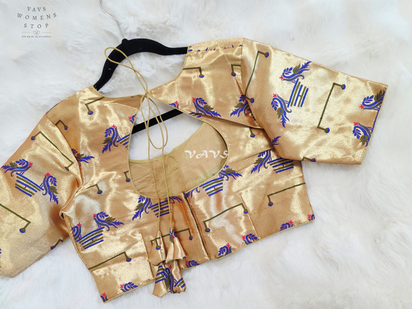 Royal Antique Gold Paithani Peacock Motif Designer Stitched Blouse