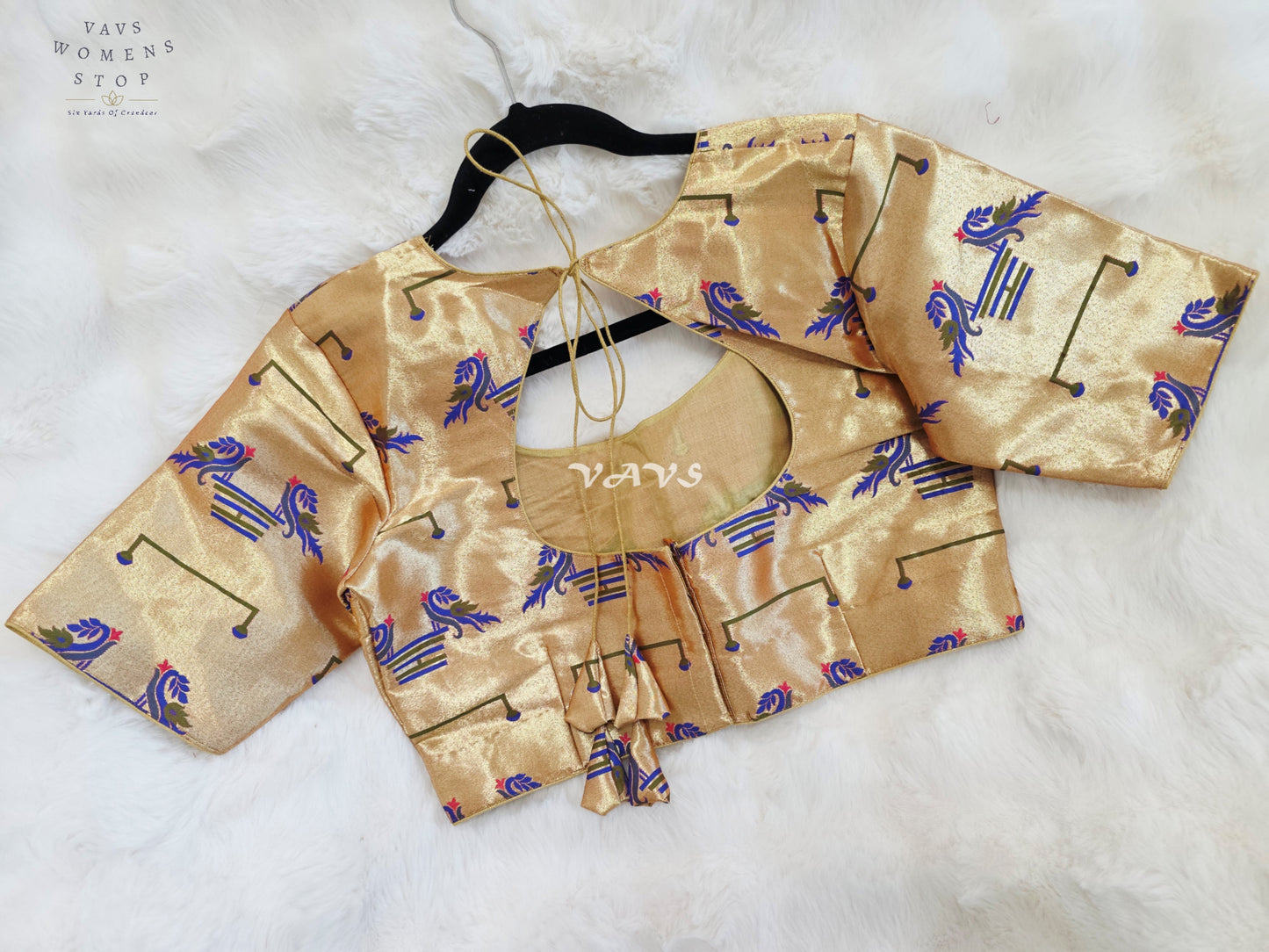 Royal Antique Gold Paithani Peacock Motif Designer Stitched Blouse