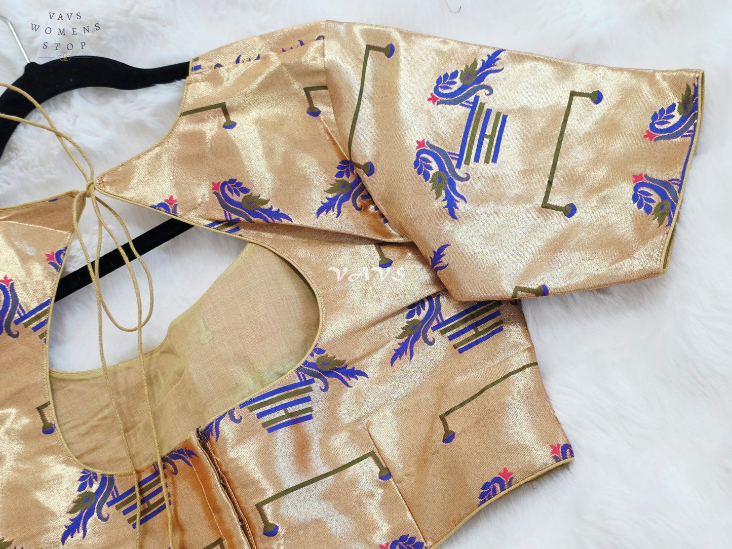Royal Antique Gold Paithani Peacock Motif Designer Stitched Blouse