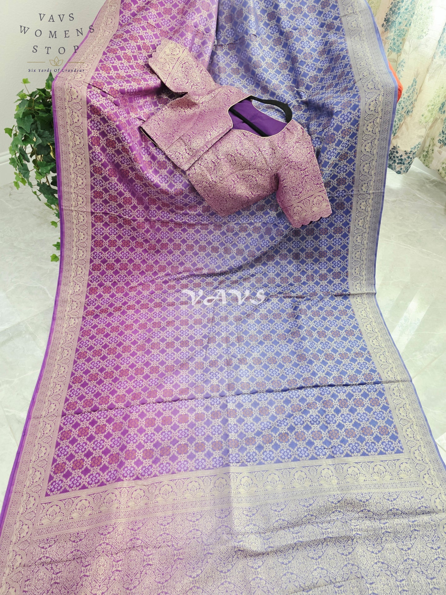 Royal Orchid Purple & Periwinkle Blue Bandhani Pattern Munga Crepe Silk Designer Saree with Stitched Blouse Size 38-44