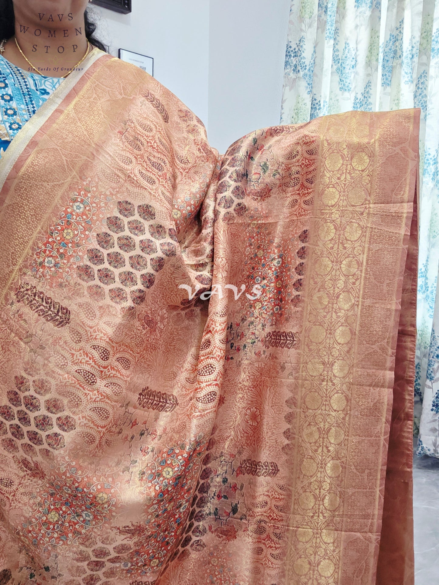 Kalamkari Print Semi Benarasi Kubera Silk Saree - Blouse