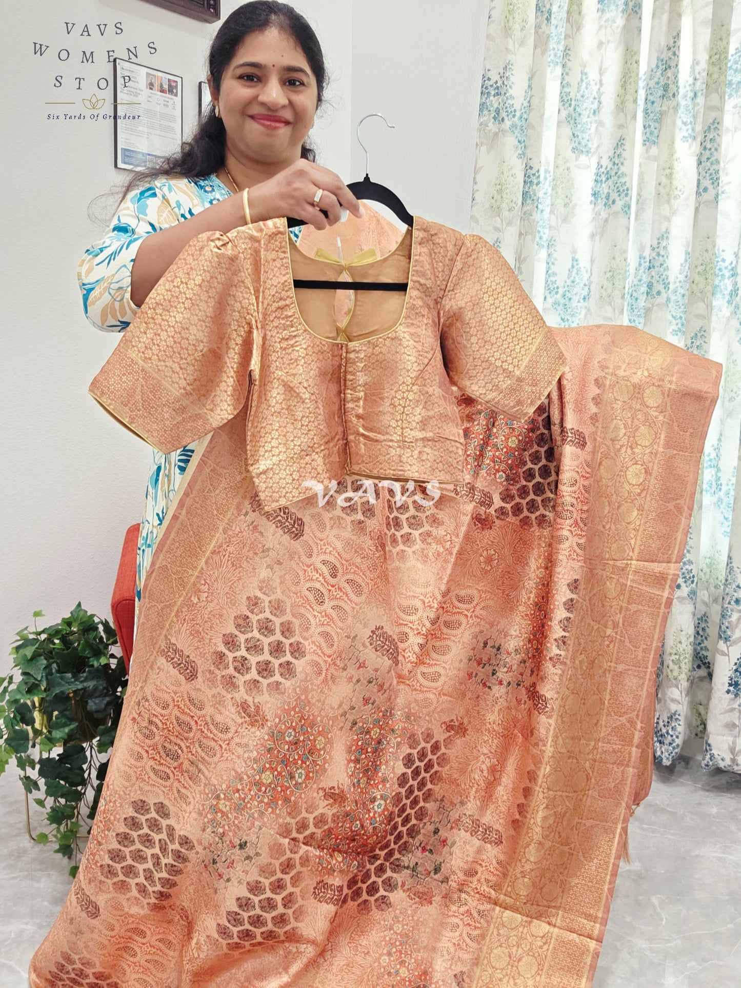 Kalamkari Print Semi Benarasi Kubera Silk Saree - Blouse