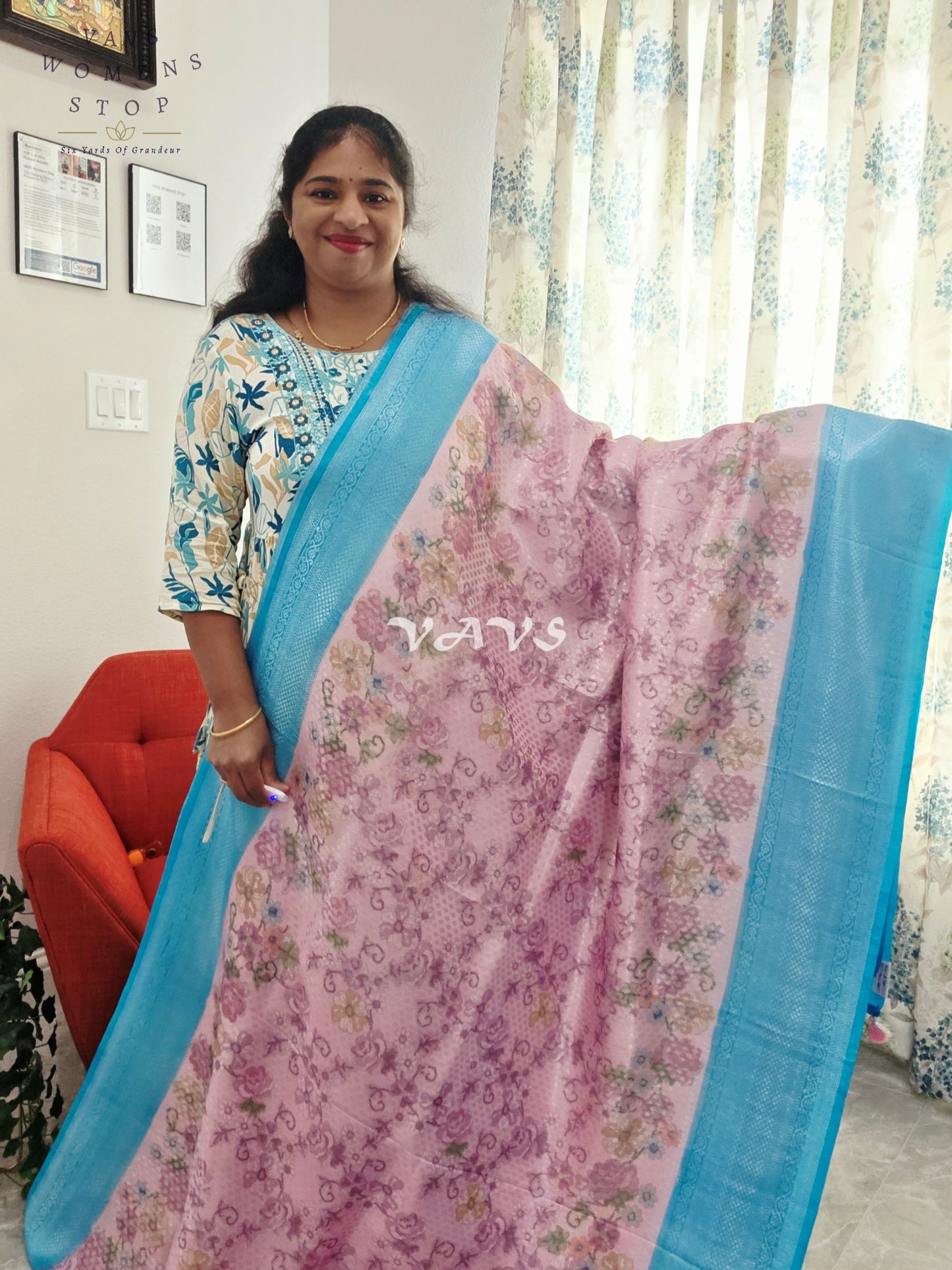 Benarasi Kubera Pattu Kalamkari Print Silk Saree - Blouse