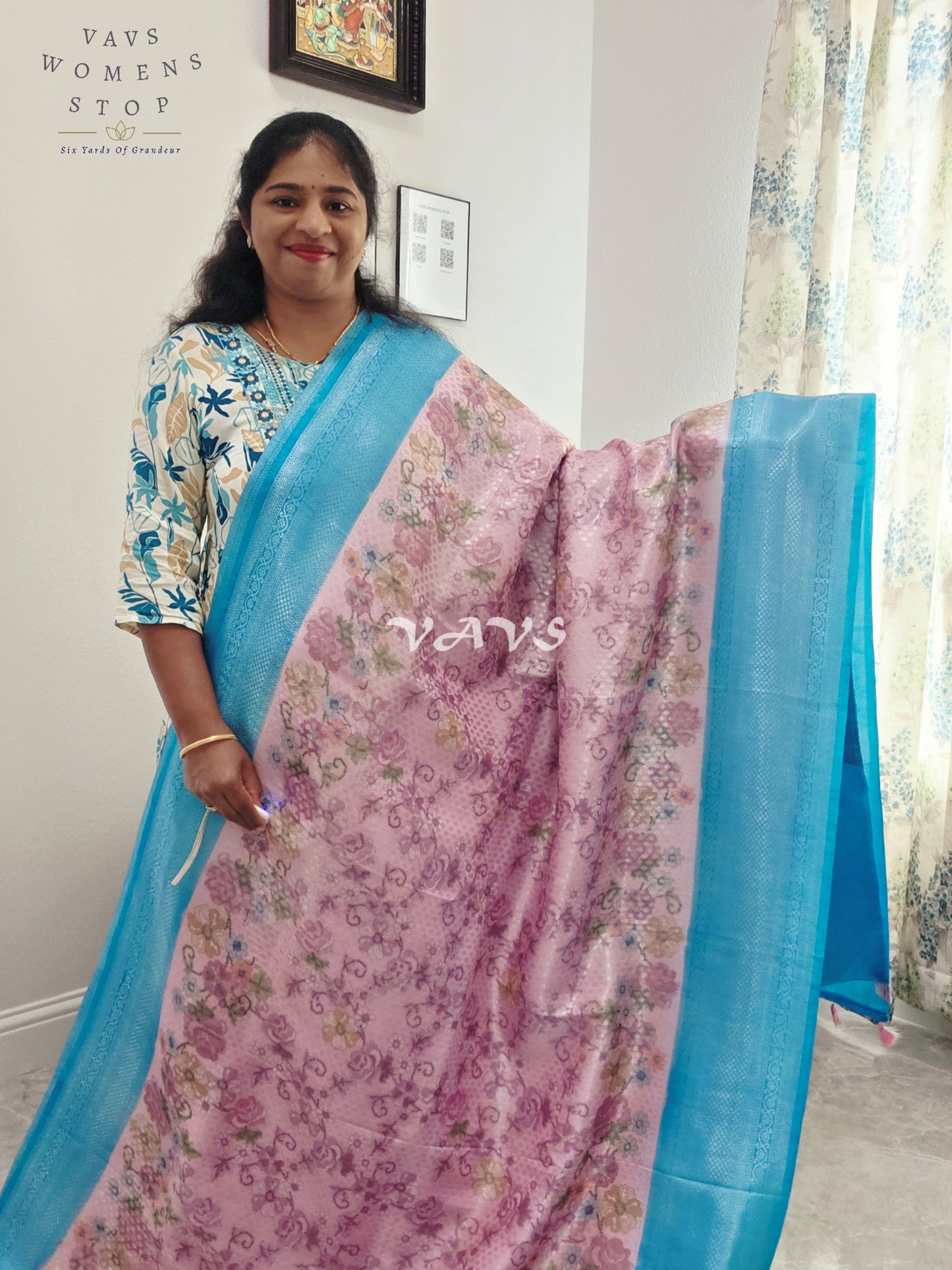 Benarasi Kubera Pattu Kalamkari Print Silk Saree - Blouse