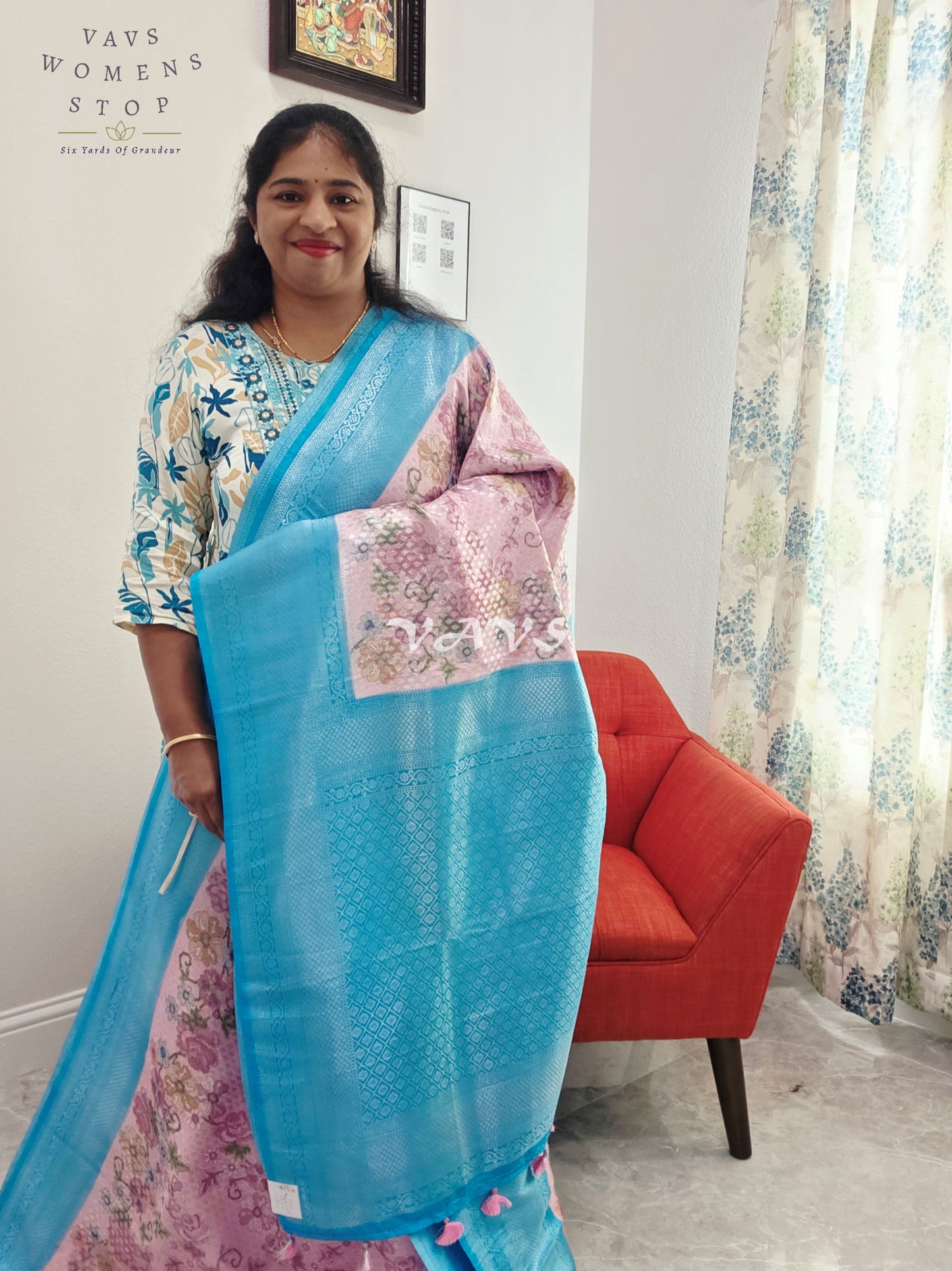Benarasi Kubera Pattu Kalamkari Print Silk Saree - Blouse