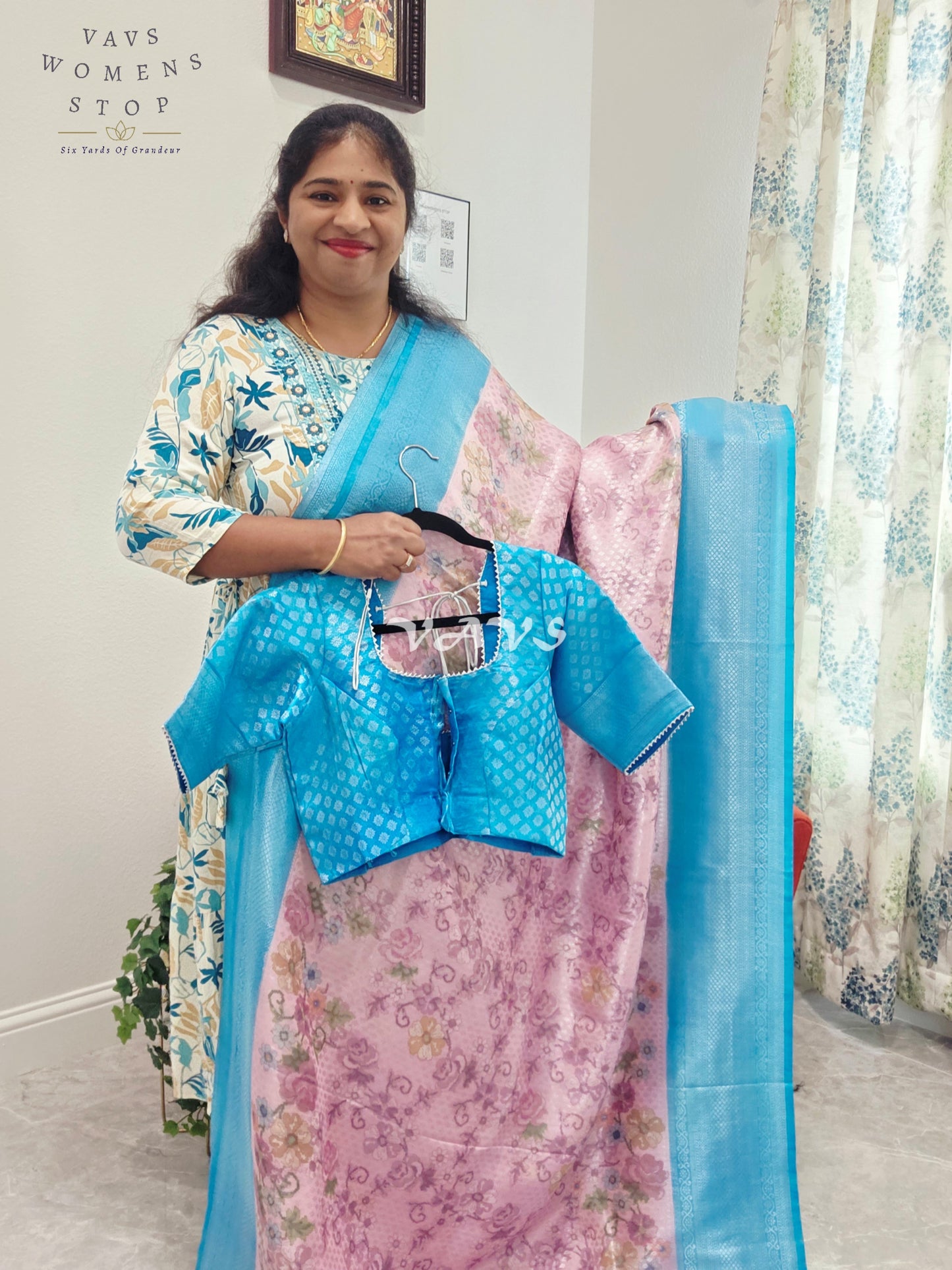 Benarasi Kubera Pattu Kalamkari Print Silk Saree - Blouse