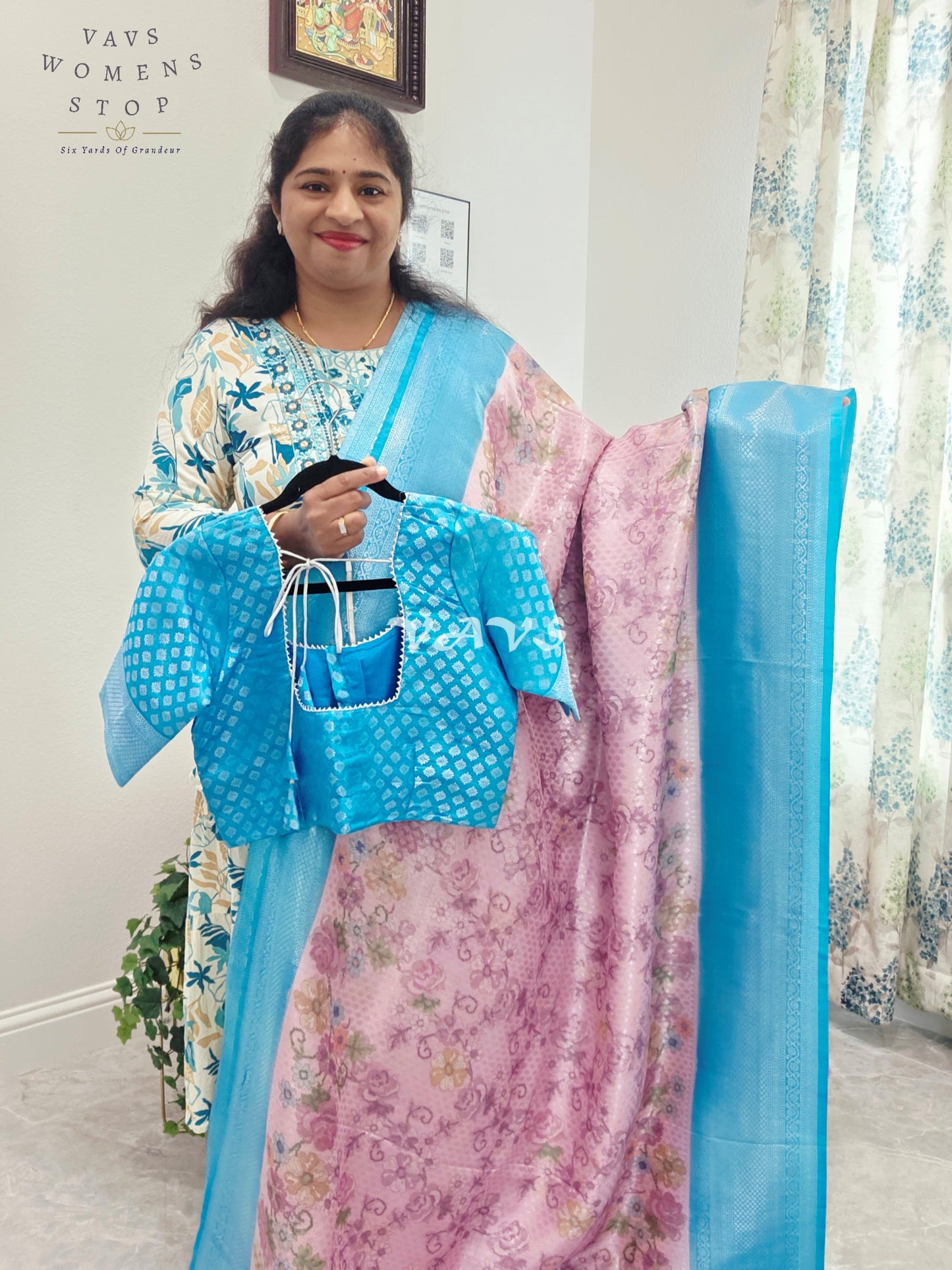 Benarasi Kubera Pattu Kalamkari Print Silk Saree - Blouse