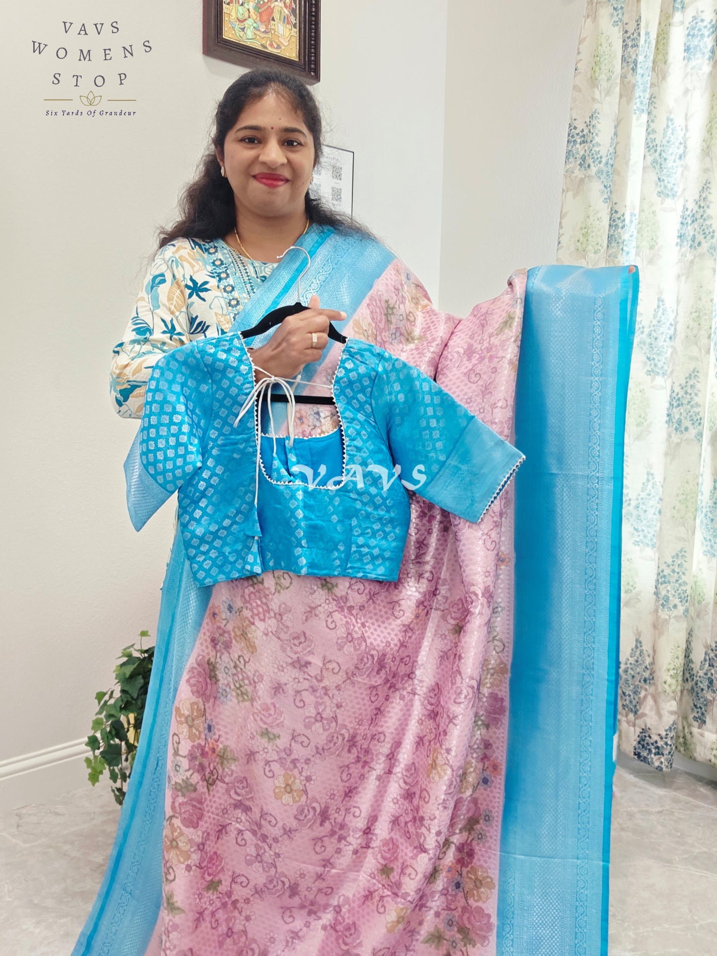 Benarasi Kubera Pattu Kalamkari Print Silk Saree - Blouse