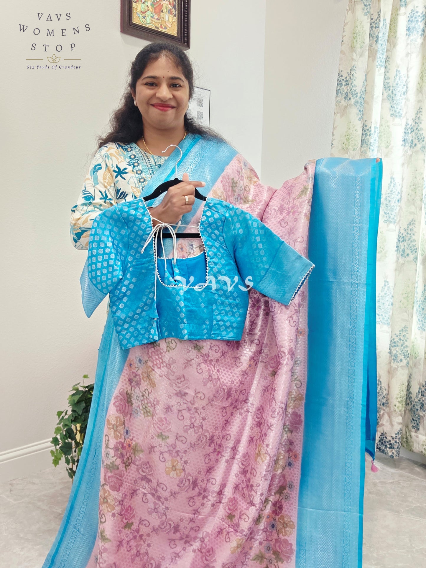 Benarasi Kubera Pattu Kalamkari Print Silk Saree - Blouse