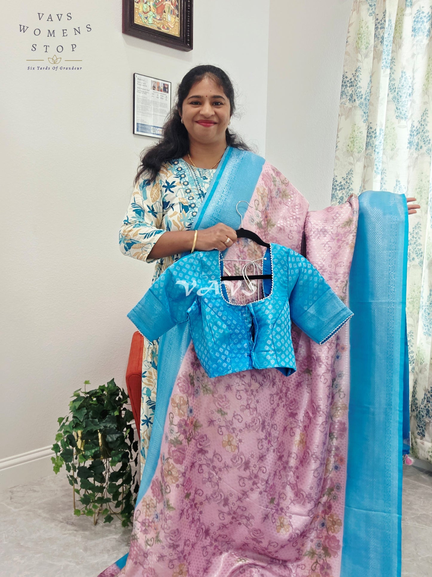 Benarasi Kubera Pattu Kalamkari Print Silk Saree - Blouse