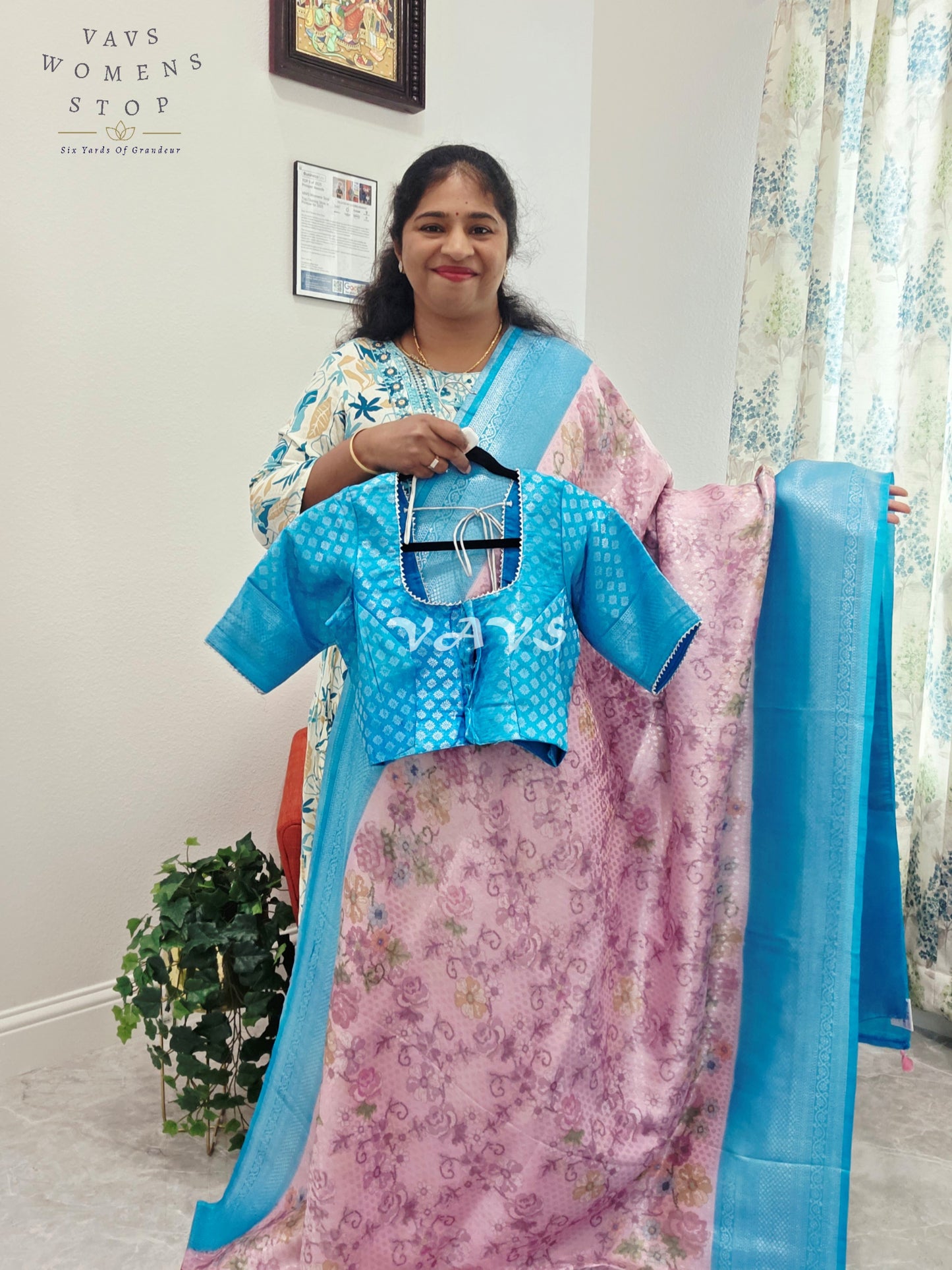 Benarasi Kubera Pattu Kalamkari Print Silk Saree - Blouse