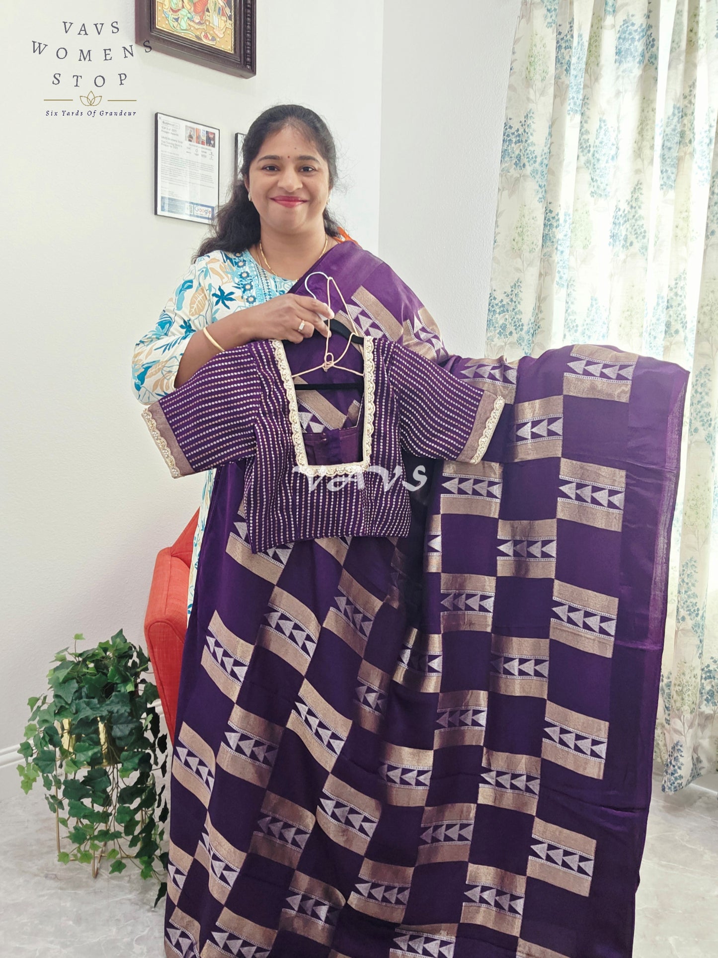 Russian Dola Crepe Silk Saree with Geometric Zari Woven Design & Ready Stitched Blouse | Royal Purple