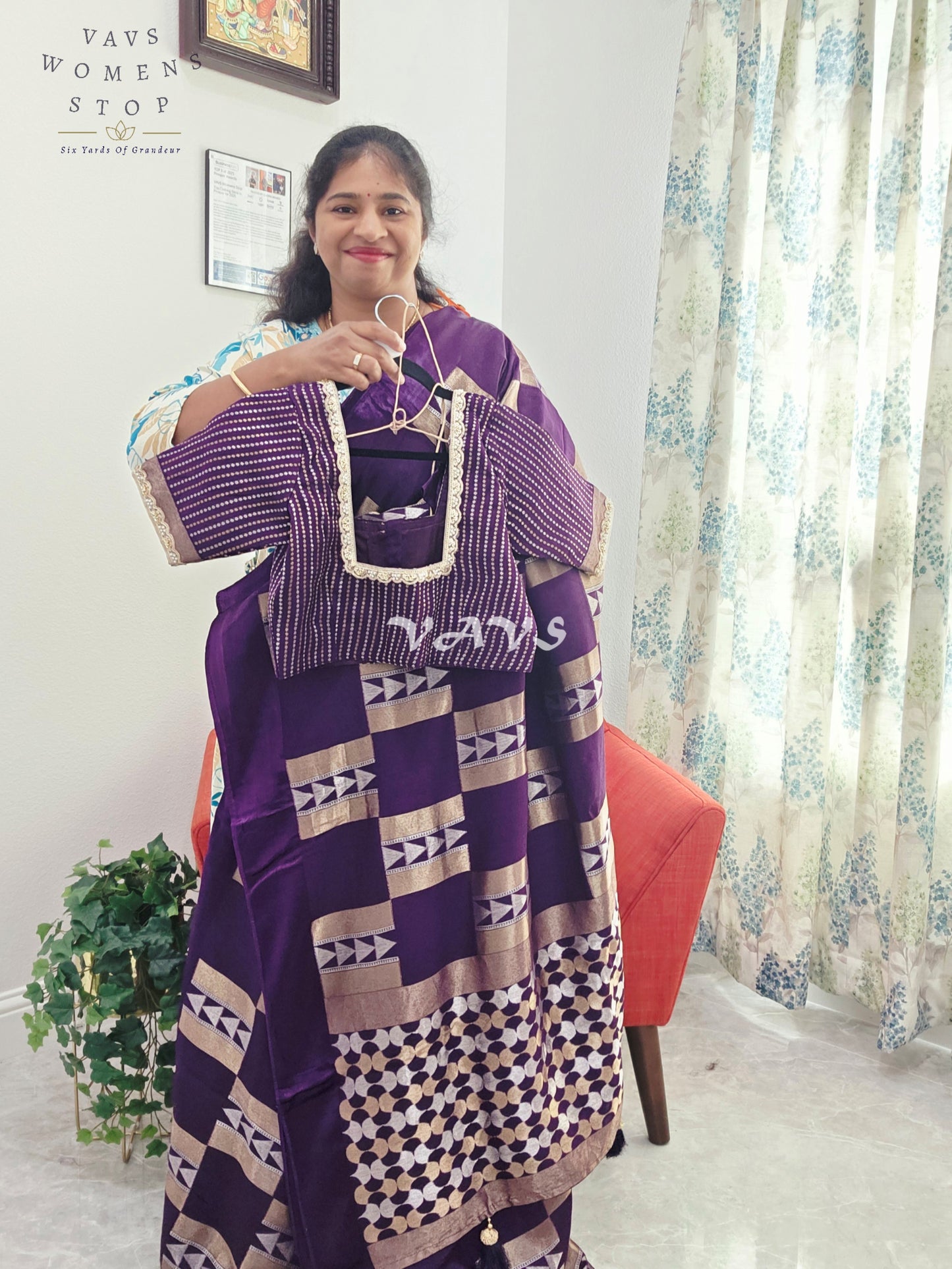Russian Dola Crepe Silk Saree with Geometric Zari Woven Design & Ready Stitched Blouse | Royal Purple