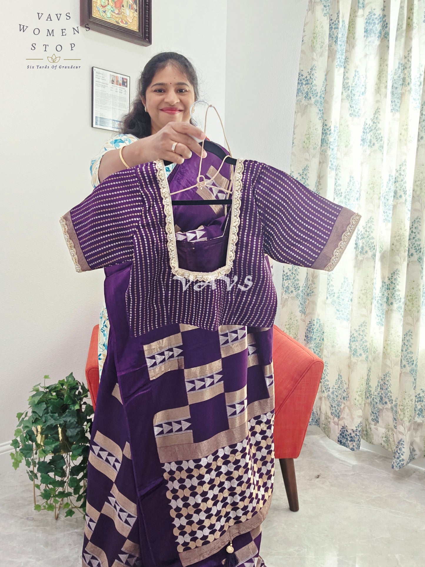 Russian Dola Crepe Silk Saree with Geometric Zari Woven Design & Ready Stitched Blouse | Royal Purple