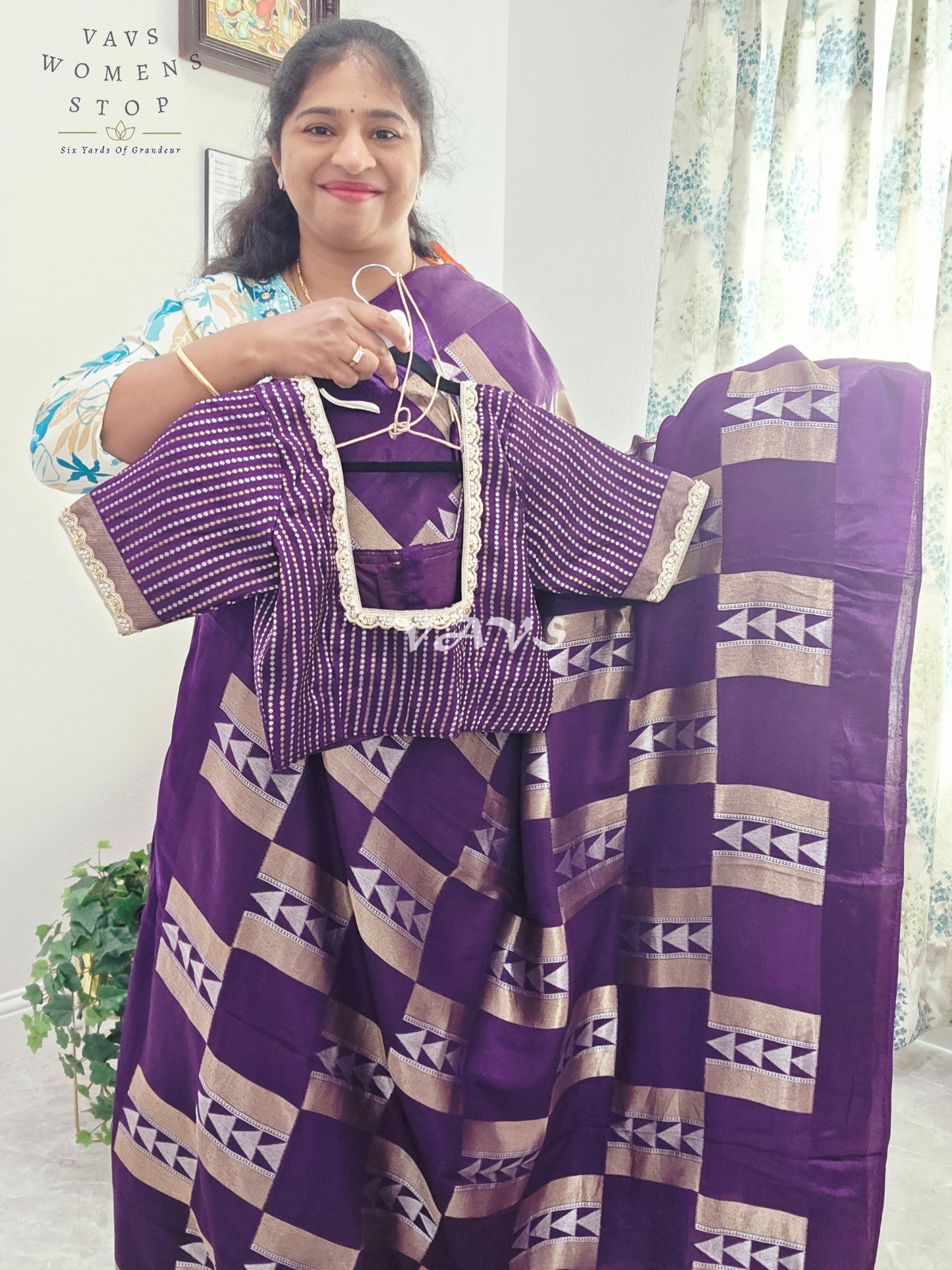Russian Dola Crepe Silk Saree with Geometric Zari Woven Design & Ready Stitched Blouse | Royal Purple