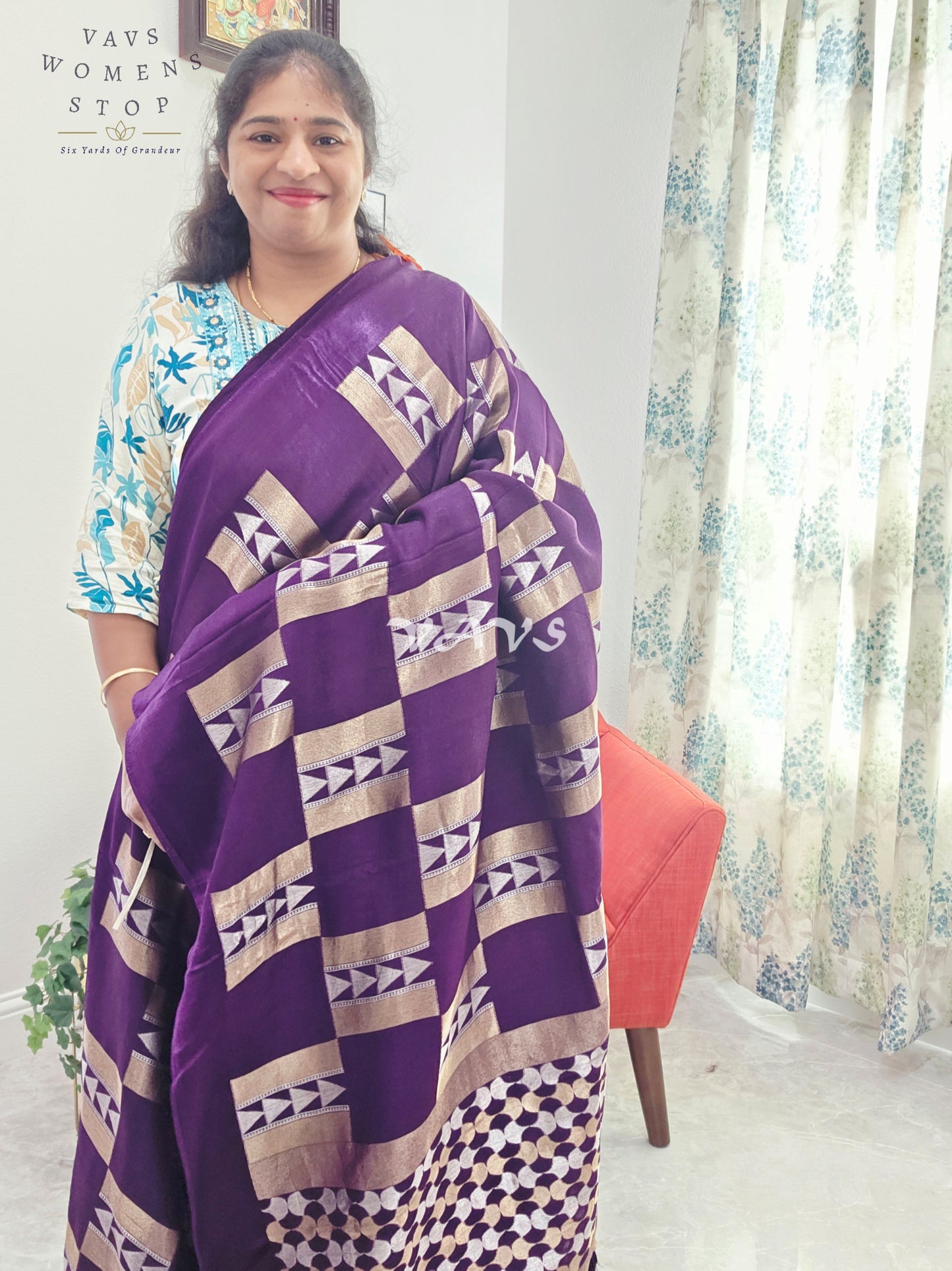 Russian Dola Crepe Silk Saree with Geometric Zari Woven Design & Ready Stitched Blouse | Royal Purple