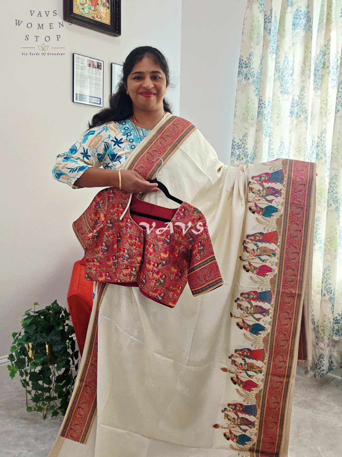Off-White Banarasi Silk Saree with Dancing Dolls Weave & Pashmina Border | Size 38–44