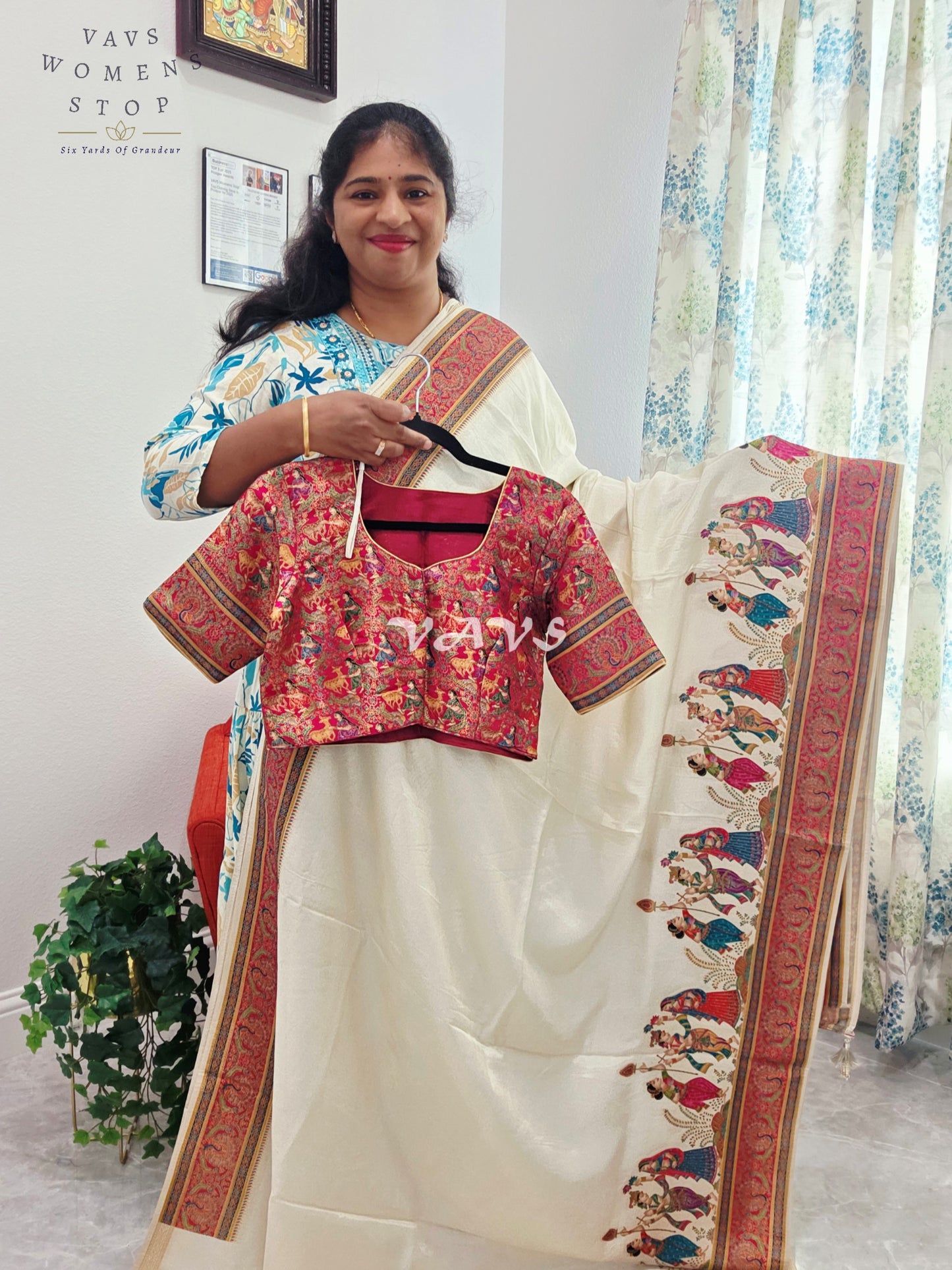 Off-White Banarasi Silk Saree with Dancing Dolls Weave & Pashmina Border | Size 38–44
